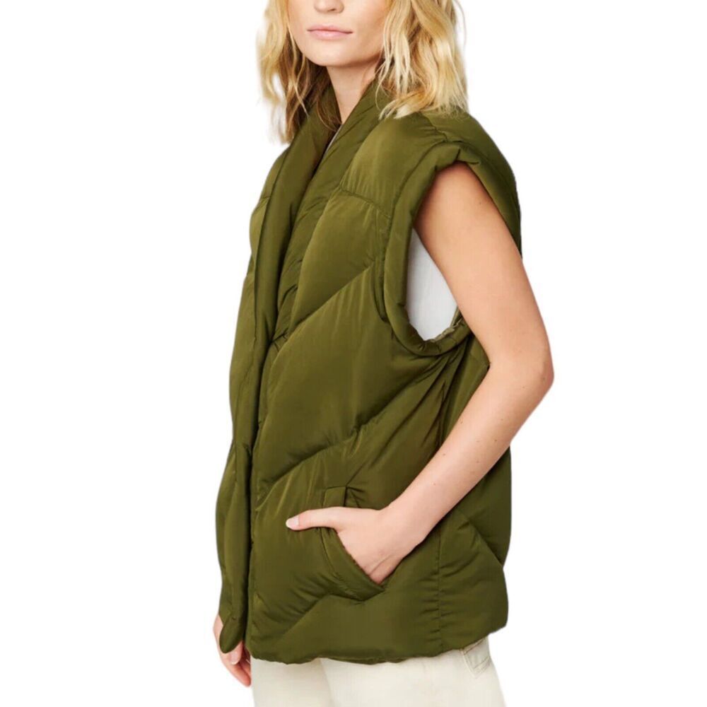 Blank NYC Vest Womens XS Green Quilted Snap Button Shawl V-neck Gorpcore Puffer - Picture 5 of 16
